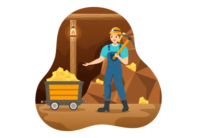 Gold Mine Illustration With Mining Industry Activity For Treasure Pile Of Coins Jewelry And Gem In Flat Cartoon Hand Drawn Landing Page Templates Illustration