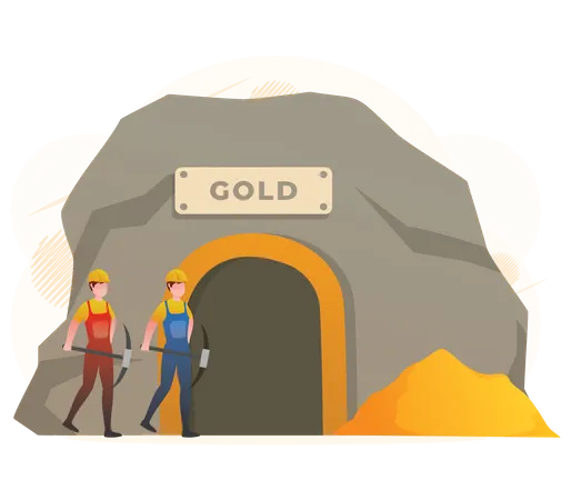 GOLD Mining Worker Miner Labor People Mining Extraction Of Minerals In The Mine And Surface Cartoon Vector Illustration Illustration