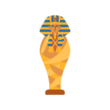 Golden ancient sarcophagus with mummy egyptian pharaoh  Illustration