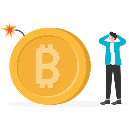 Golden Bitcoin with Burning Fuse  Illustration