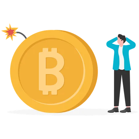 Golden Bitcoin with Burning Fuse  Illustration