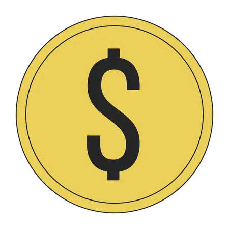 Golden Coin Flat Line Color Isolated Vector Object Finance Money Editable Clip Art Image On White Background Simple Outline Cartoon Spot Illustration For Web Design Illustration