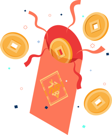 Golden Coin Inside Red Envelope  Illustration