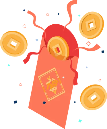 Golden Coin Inside Red Envelope  Illustration