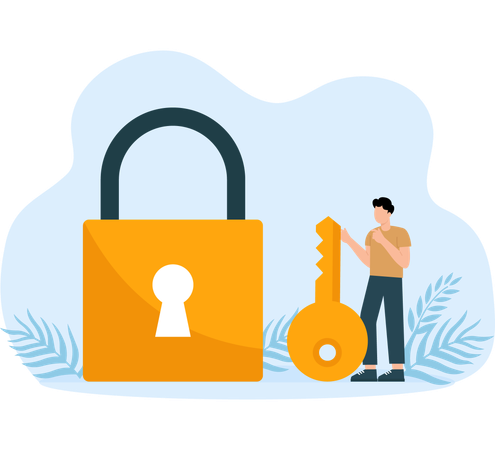 Golden key to unlock and solve business problems  Illustration