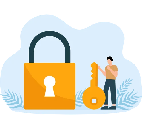 Golden key to unlock and solve business problems  Illustration