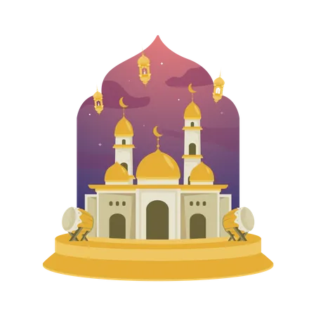 Golden mosque for islamic greetings Illustration