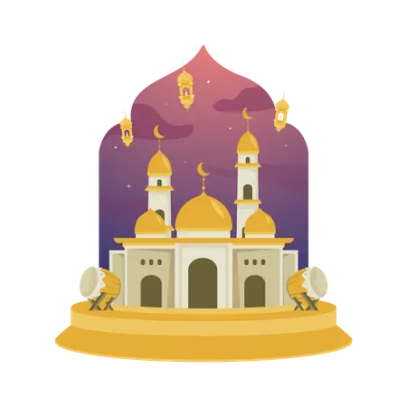 Golden mosque for islamic greetings  Illustration