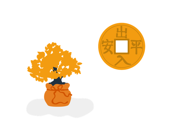 Golden tree and china coin  일러스트레이션