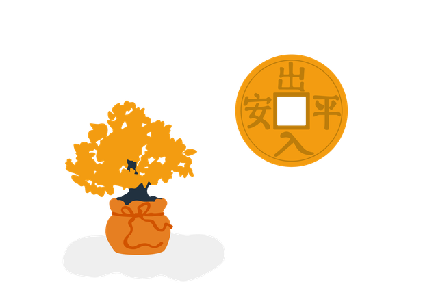 Golden tree and china coin  Illustration