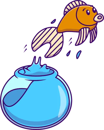 Goldfish Out From Jar  Illustration