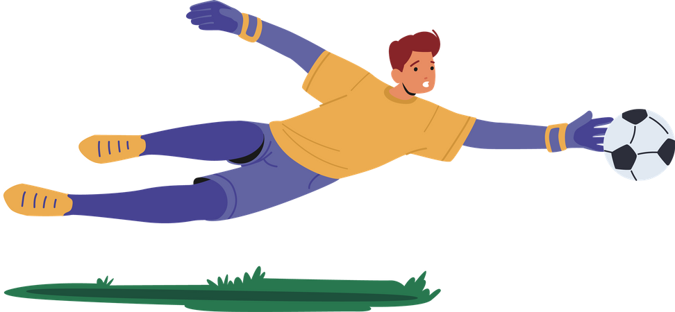 Goleiro de futebol salta e pega bola em partida de futebol  Ilustração
