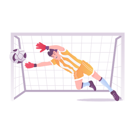 Goleiro saltando para pegar a bola  Ilustração