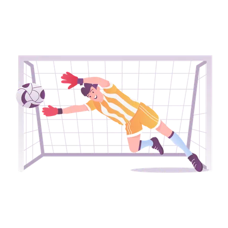 Goleiro saltando para pegar a bola  Ilustração