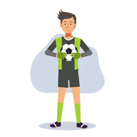 Futebol Masculino Jogador De Goleiro De Futebol Ilustracao De Personagem De Desenho Animado Vetorial Plano Ilustração