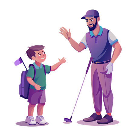 Golf Coach coaching kid  Illustration