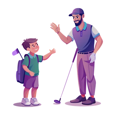 Golf Coach coaching kid  Illustration