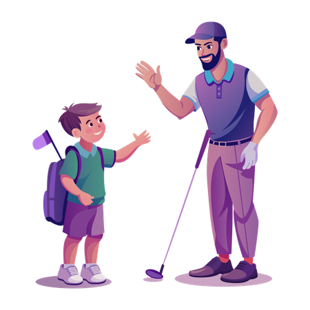 Golf Coach coaching kid  Illustration