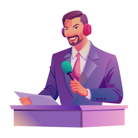 Golf commentator standing with mic  Illustration