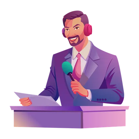 Golf commentator standing with mic  Illustration