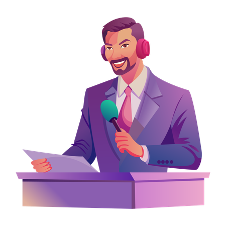 Golf commentator standing with mic  Illustration