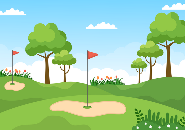 Golf course with flag Illustration