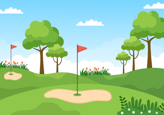 Golf course with flag  Illustration