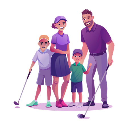 Familia jugando al golf  Ilustración