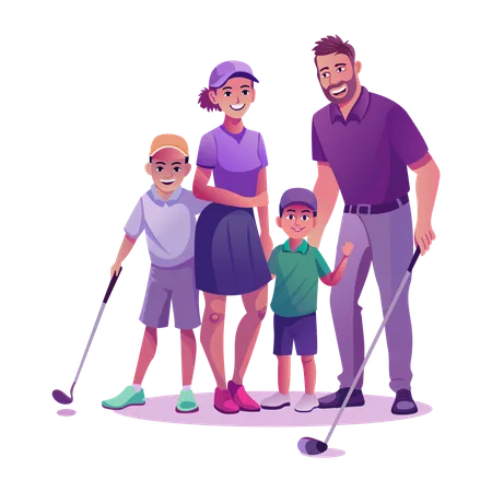 Familia jugando al golf  Ilustración