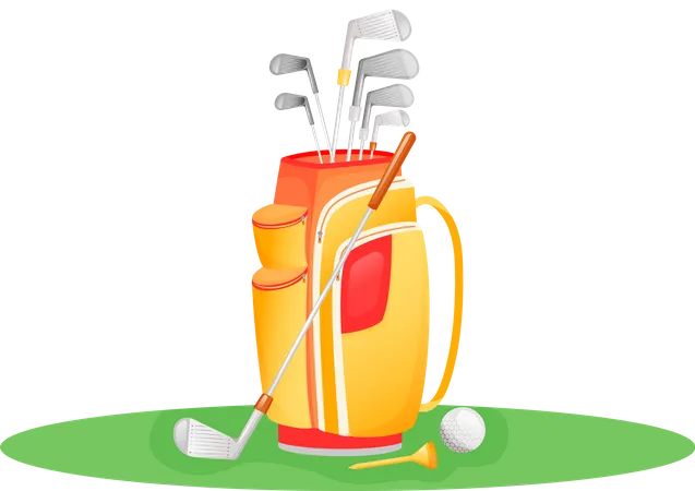 Golf Game Flat Concept Vector Illustration Gear Bag With Sticks And Ball Practice On Playground Sports Equipment 2 D Cartoon Objects For Web Design Luxury Golfer Club Creative Idea Illustration