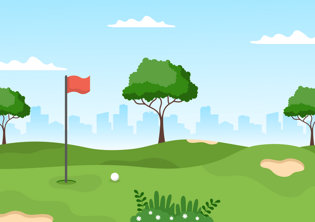 Golf ground with flag Illustration