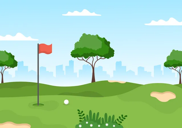 Golf ground with flag  Illustration