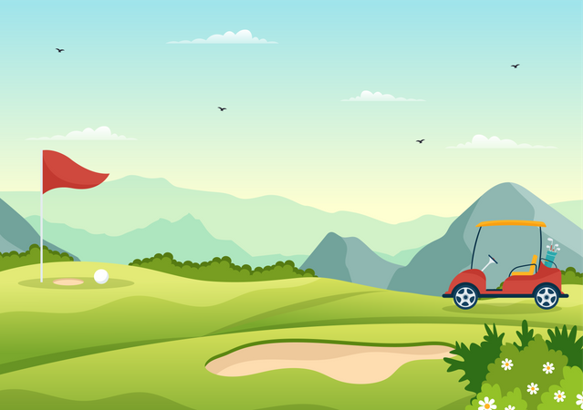 Golf ground with flag  Illustration