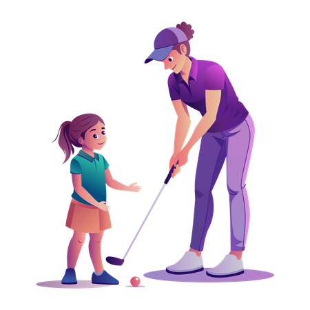 Golf-Mentor führt Kind  Illustration