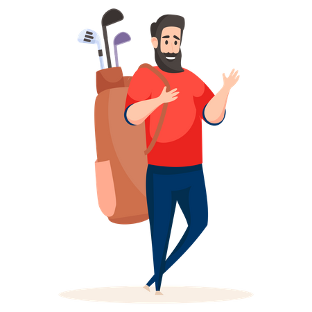 Golf player carrying his golf kit  Illustration