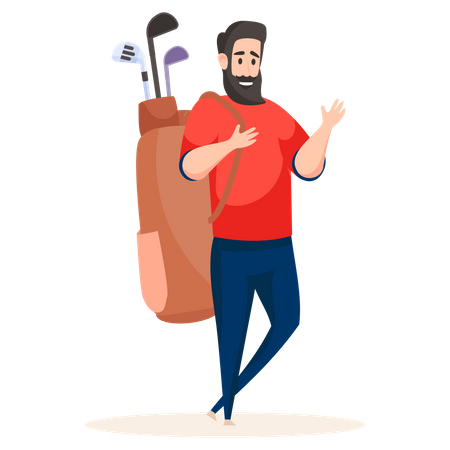 Golf player carrying his golf kit  Illustration