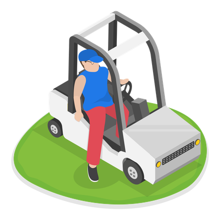 Golf player driving golf car  Illustration