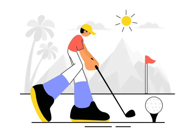 Golf Player hitting Ball  Illustration