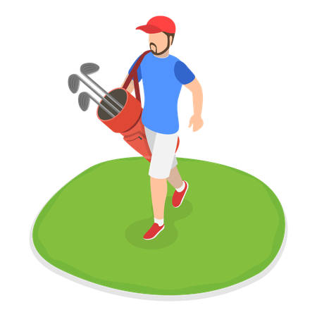 Golf player on Course with Clubs and Carts  Illustration