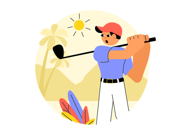 Golf Player with Sticks  Illustration