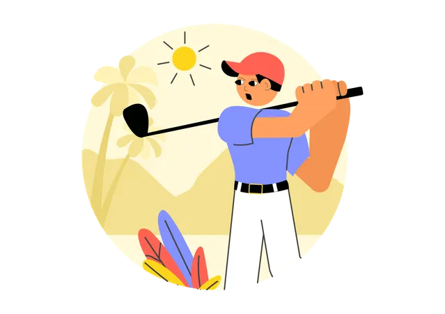 Golf Player with Sticks  Illustration