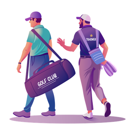 Golf Players going for playing golf with golf bag  Illustration