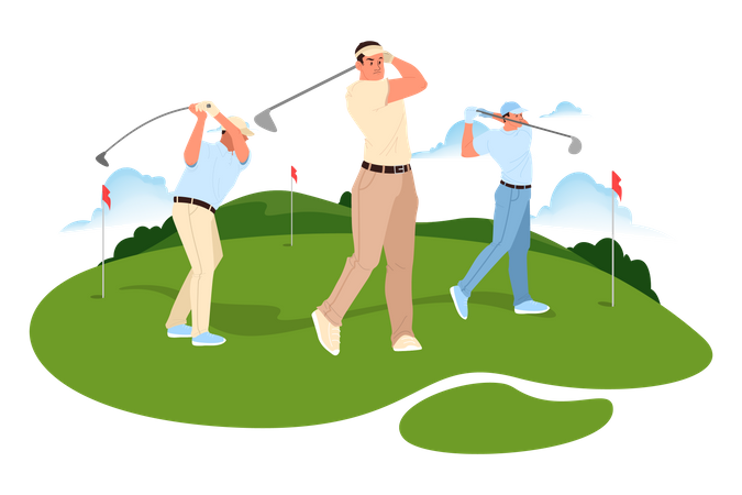 Golf playing by men  Illustration