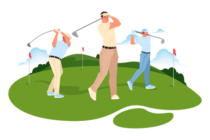 Golf playing by men  イラスト