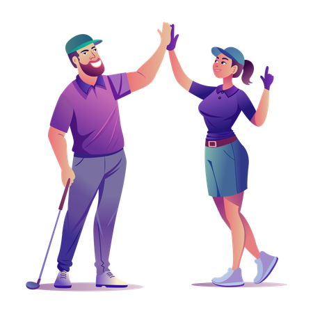 Golf team giving high five  Illustration