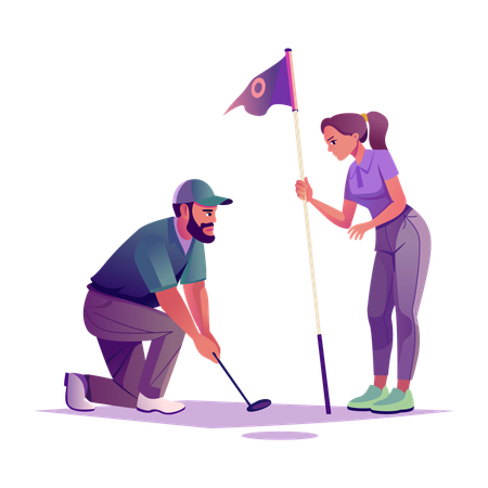 Golf Trainer guiding golf player  Illustration