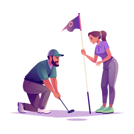 Golf Trainer guiding golf player  Illustration