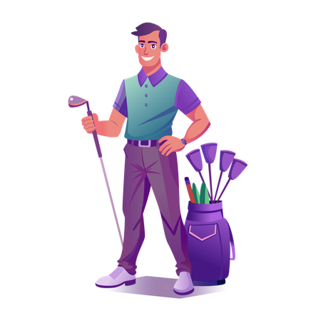 Golfer Boy with clubs bag  Illustration