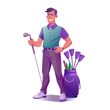 Golfer Boy with clubs bag  Illustration