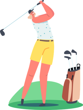 Golfer Girl Training before Competition  Illustration